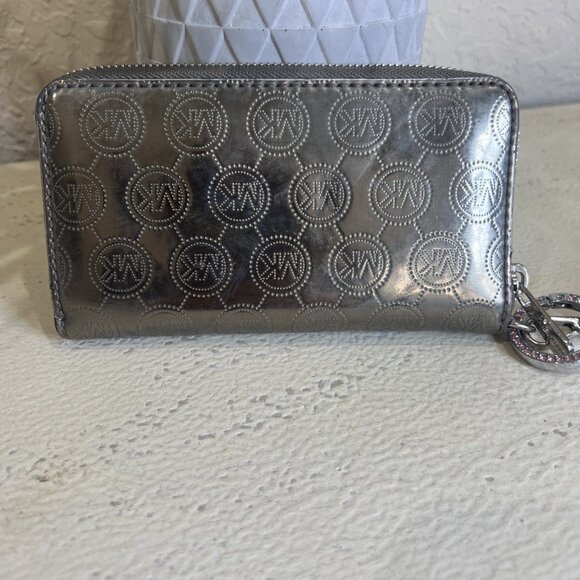 Michael Kors Jet Set Continental Logo Large Silver Wallets Brand - Picture 2 of 11
